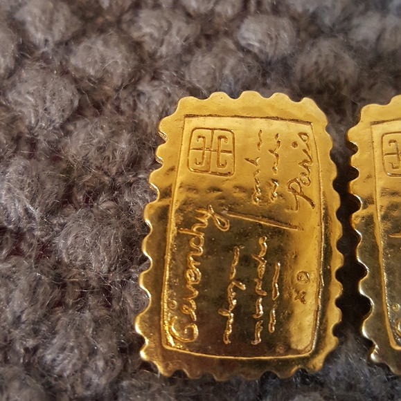 Givenchy Vintage Rare Gold Tone Postcard Paris Earrings - Picture 2 of 4